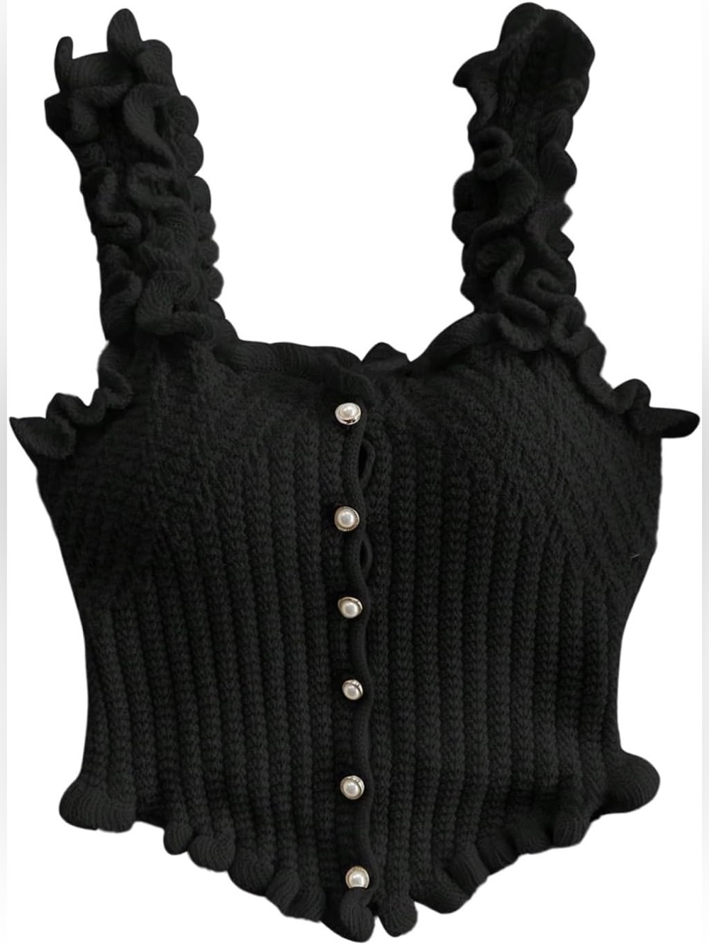 SHEIN Black Ruffled Tank with Faux Pearl Buttons - Size XS